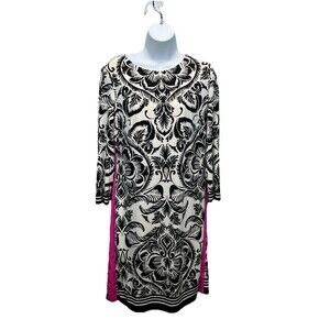 Eliza J Dress Women’s Size 10 Black White Paisley Pink Panel sides Stretch